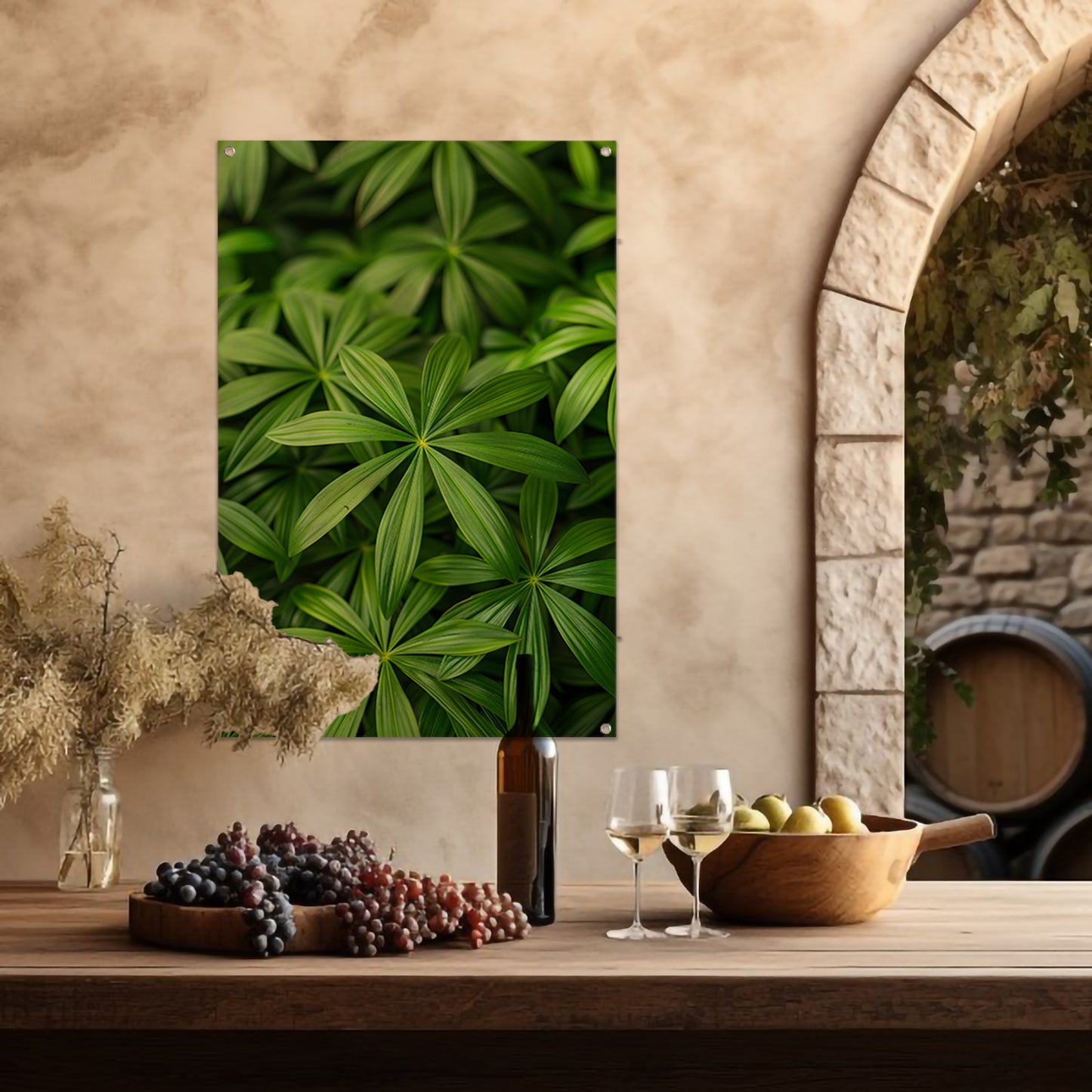 Close-up van Groene Bladeren met Schaduwspel tuinposter