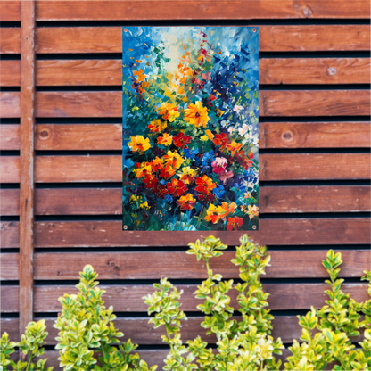 Kleurrijke abstracte bloemenveld schilderij tuinposter