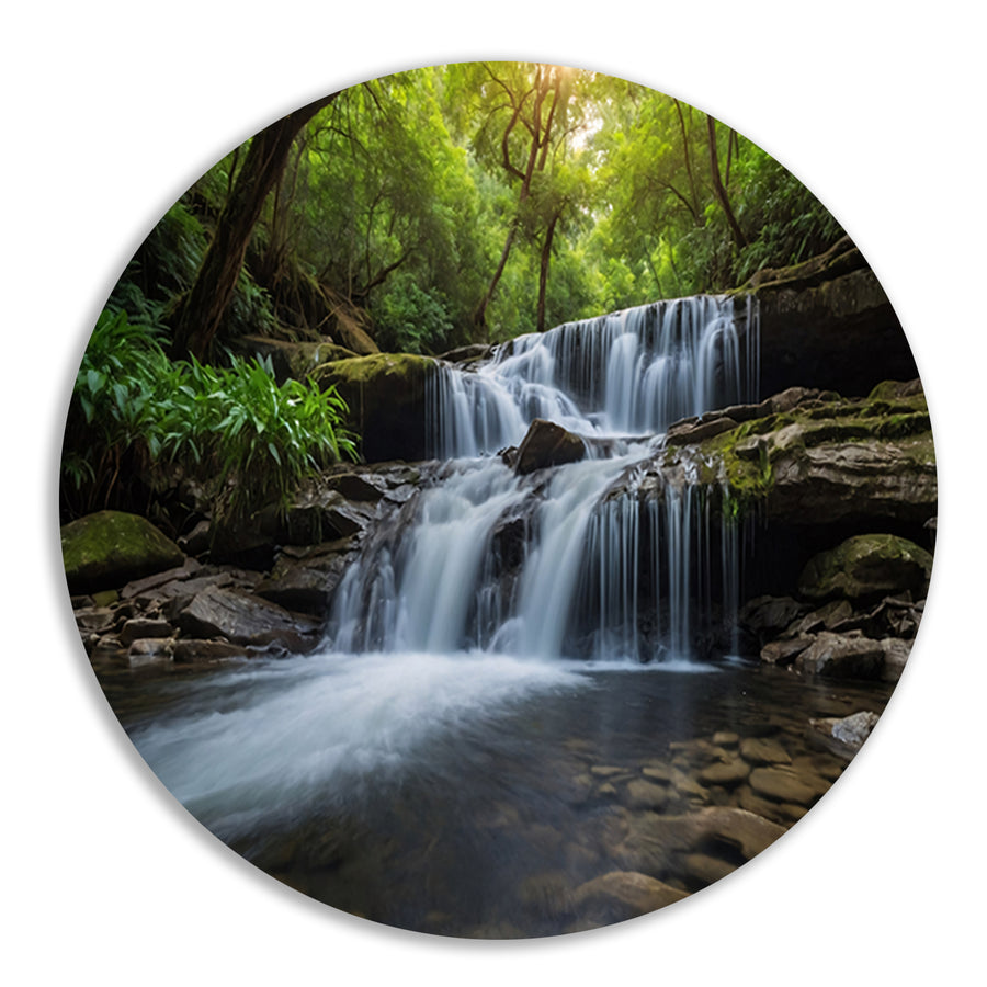 Serene waterval in weelderig groen bos forex muurcirkel