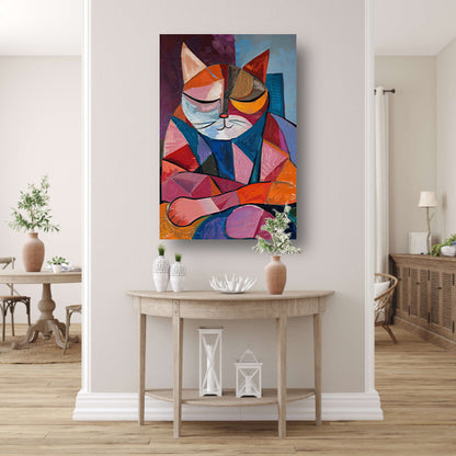 Kubistische Kat in Warme Kleuren canvas
