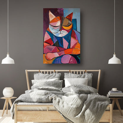Kubistische Kat in Warme Kleuren canvas