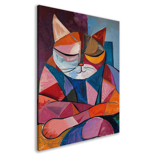 Kubistische Kat in Warme Kleuren canvas