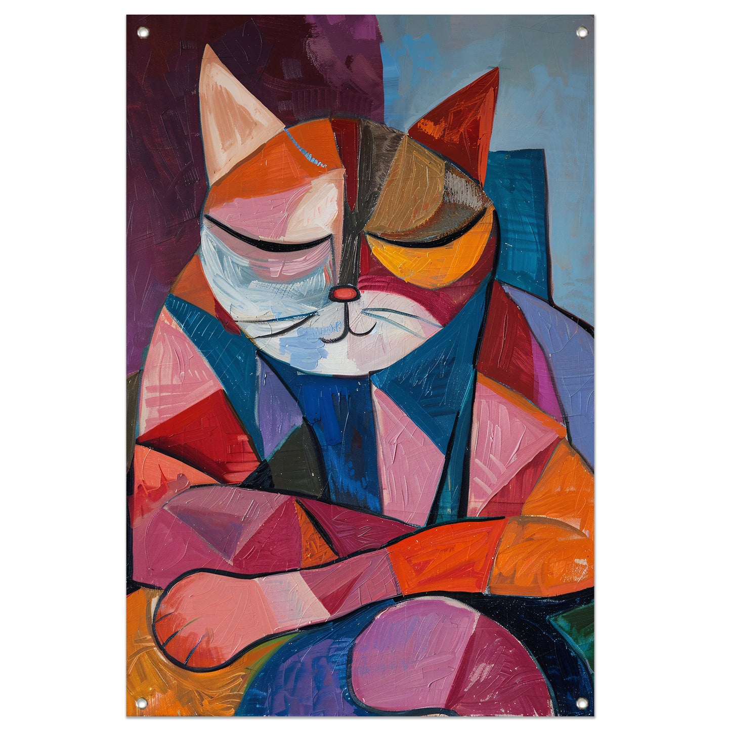 Kubistische Kat in Warme Kleuren tuinposter