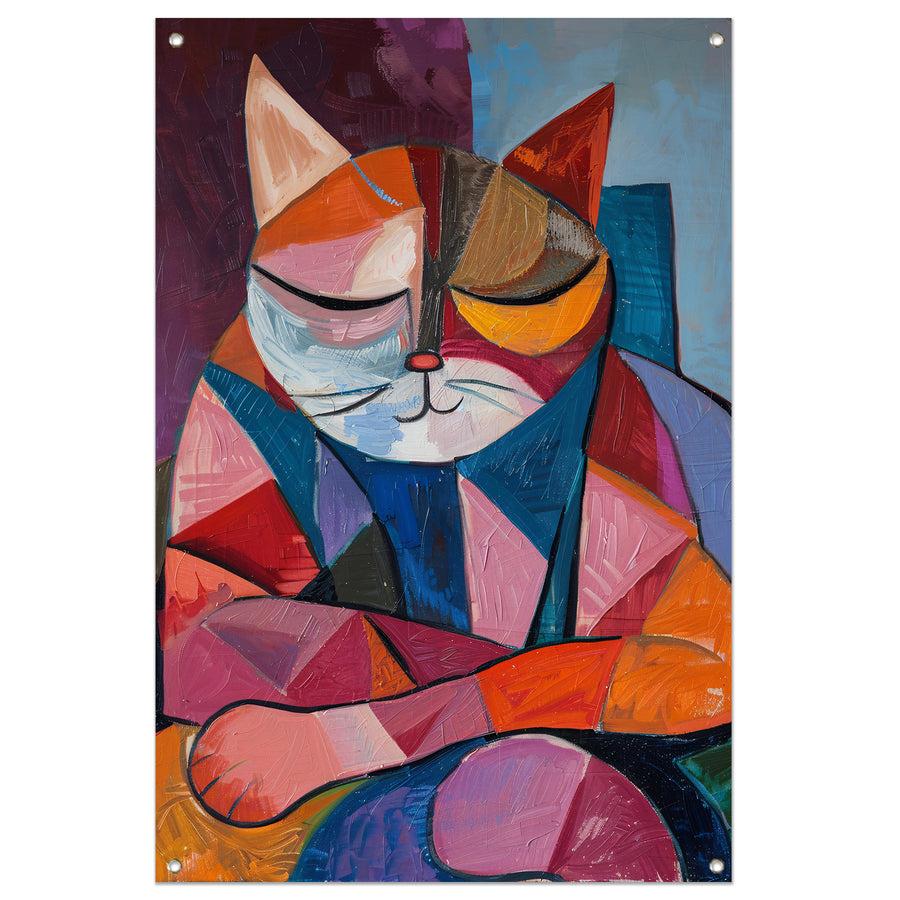 Kubistische Kat in Warme Kleuren tuinposter