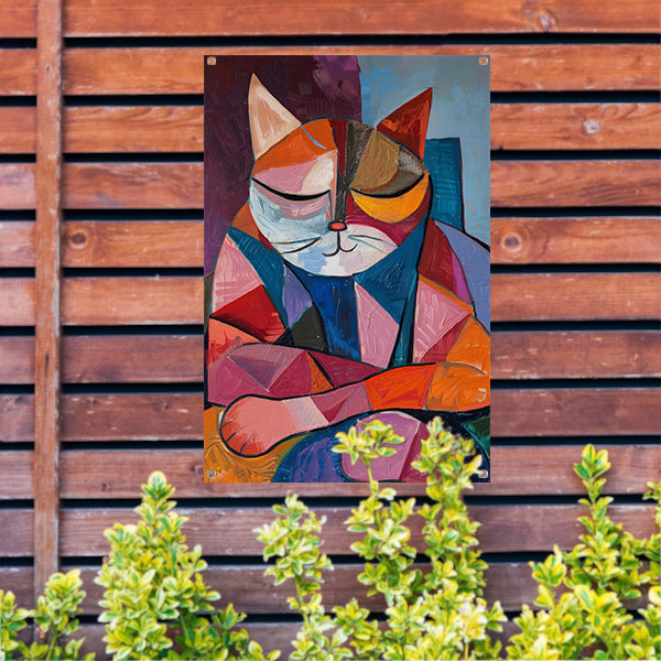 Kubistische Kat in Warme Kleuren tuinposter
