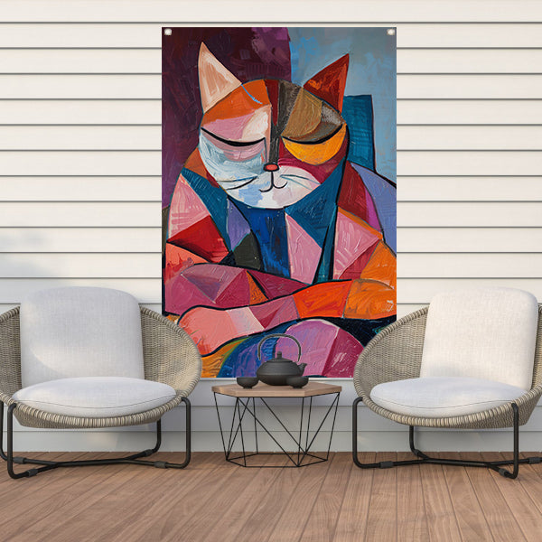 Kubistische Kat in Warme Kleuren tuinposter