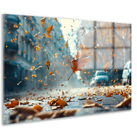 Herfstbladeren in stadsstraat acrylglas