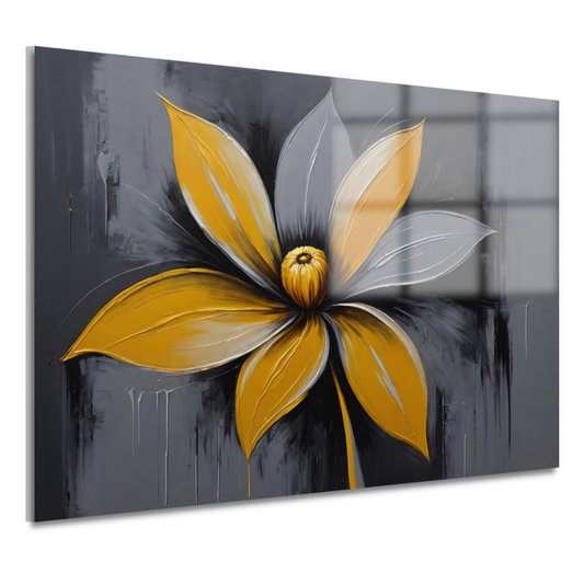 Abstracte Gouden Bloesem op Grijs Canvas acrylglas