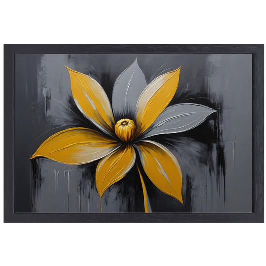 Abstracte Gouden Bloesem op Grijs Canvas canvas met baklijst