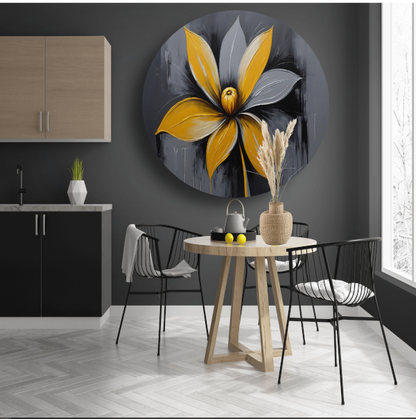 Abstracte Gouden Bloesem op Grijs aluminium muurcirkel