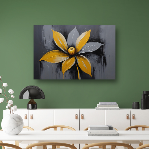 Abstracte Gouden Bloesem op Grijs Canvas poster