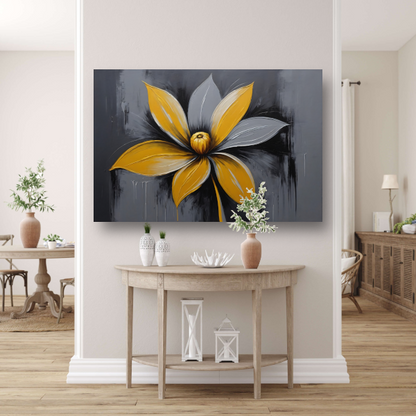 Abstracte Gouden Bloesem op Grijs Canvas poster