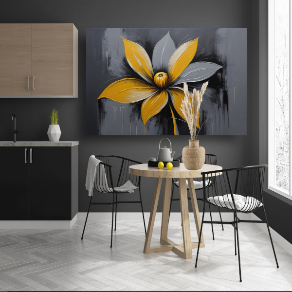 Abstracte Gouden Bloesem op Grijs Canvas poster