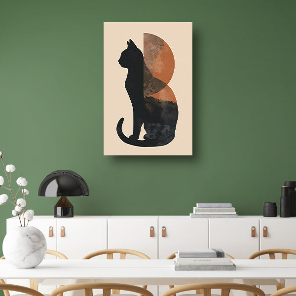 Minimalistische Kat en Maan in Aardetinten poster