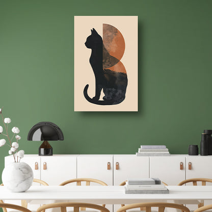 Minimalistische Kat en Maan in Aardetinten poster