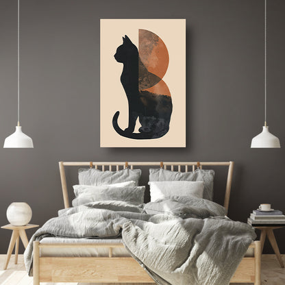 Minimalistische Kat en Maan in Aardetinten poster