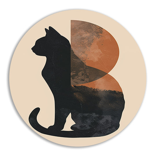 Minimalistische Kat en Maan in Aardetinten aluminium muurcirkel