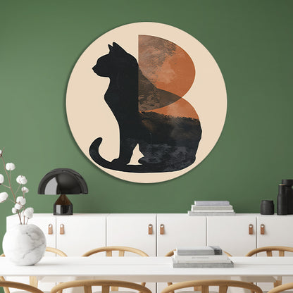 Minimalistische Kat en Maan in Aardetinten aluminium muurcirkel