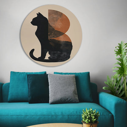 Minimalistische Kat en Maan in Aardetinten aluminium muurcirkel