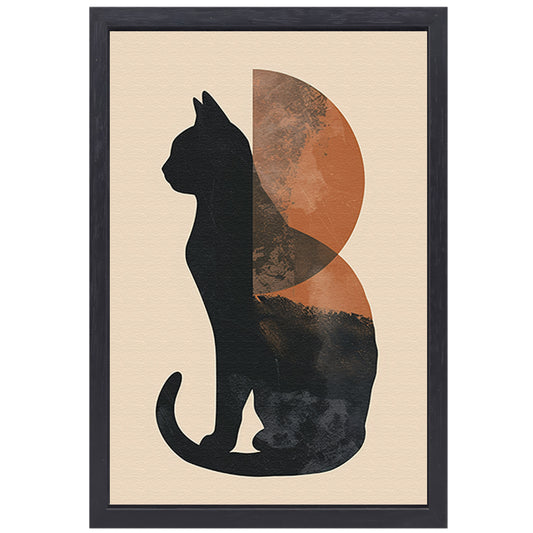 Minimalistische Kat en Maan in Aardetinten canvas met baklijst