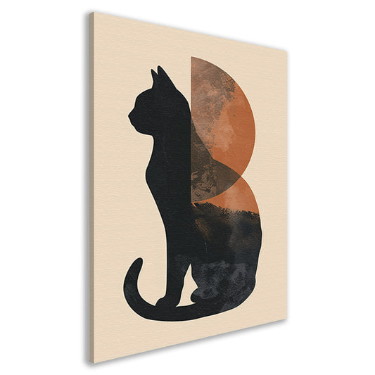 Minimalistische Kat en Maan in Aardetinten canvas