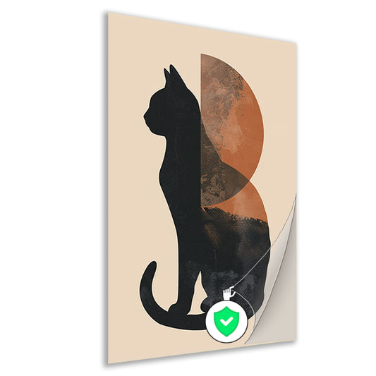 Minimalistische Kat en Maan in Aardetinten poster