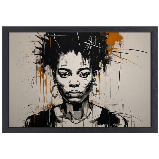 Abstract Portret van een Vrouw in Monochrome Tinten canvas met baklijst