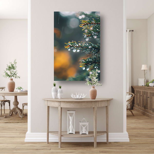 Regendruppels op Dennennaalden in Zachte Focus canvas