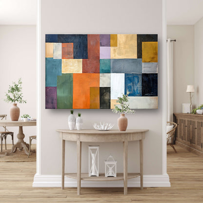 Kleurrijke abstracte vlakken met lijnen poster
