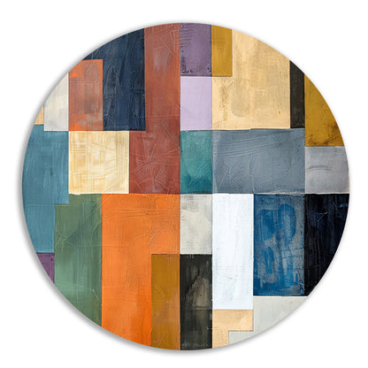 Kleurrijke abstracte vlakken met lijnen aluminium muurcirkel