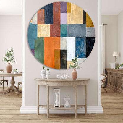 Kleurrijke abstracte vlakken met lijnen aluminium muurcirkel