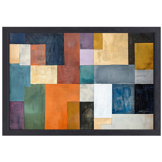 Kleurrijke abstracte vlakken met lijnen canvas met baklijst
