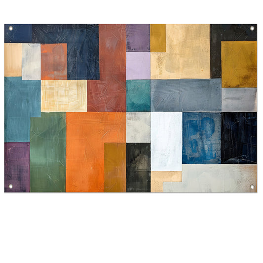 Kleurrijke abstracte vlakken met lijnen tuinposter