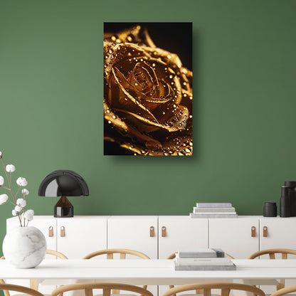Gouden roos met glinsterende dauwdruppels close-up poster