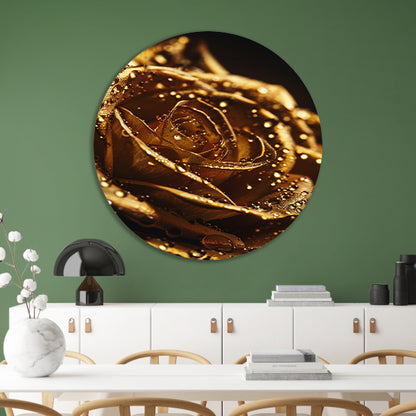 Gouden roos met glinsterende dauwdruppels close-up forex muurcirkel