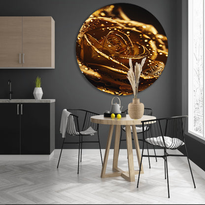 Gouden roos met glinsterende dauwdruppels close-up forex muurcirkel