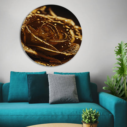 Gouden roos met glinsterende dauwdruppels close-up forex muurcirkel