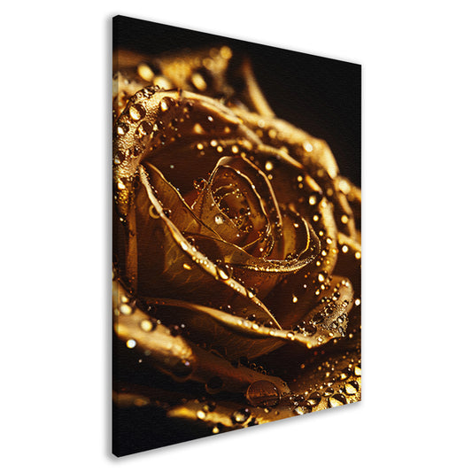 Gouden roos met glinsterende dauwdruppels close-up canvas