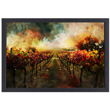 Herfstzonsondergang in levendige wijngaard canvas met baklijst