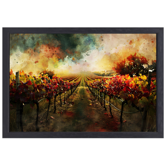 Herfstzonsondergang in levendige wijngaard canvas met baklijst