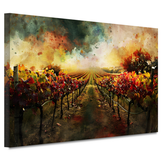 Herfstzonsondergang in levendige wijngaard canvas