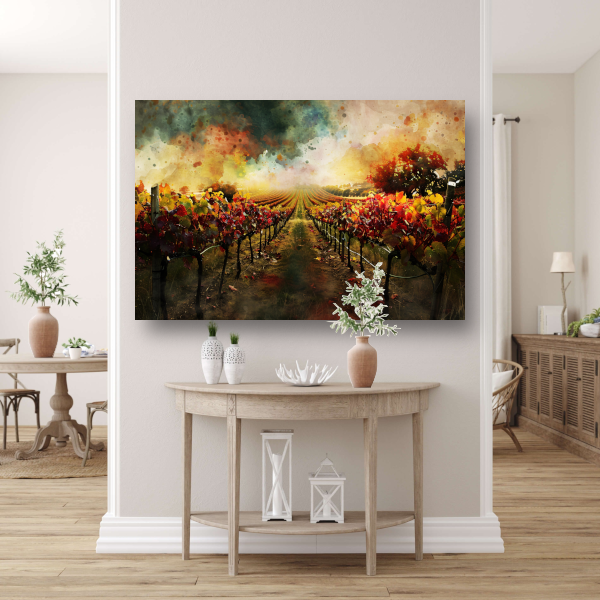 Herfstzonsondergang in levendige wijngaard canvas