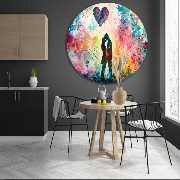 Liefde omhuld in abstracte kleuren aluminium muurcirkel