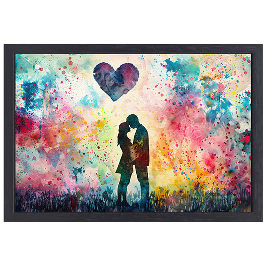 Liefde omhuld in abstracte kleuren canvas met baklijst