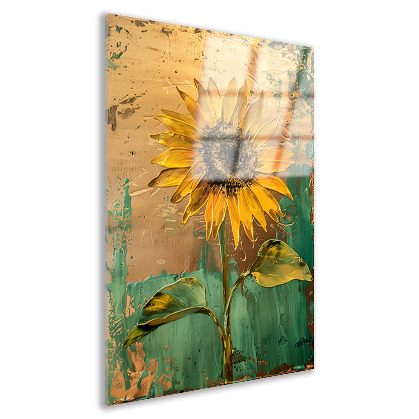 Prachtige zonnebloem in gouden en groene tinten acrylglas