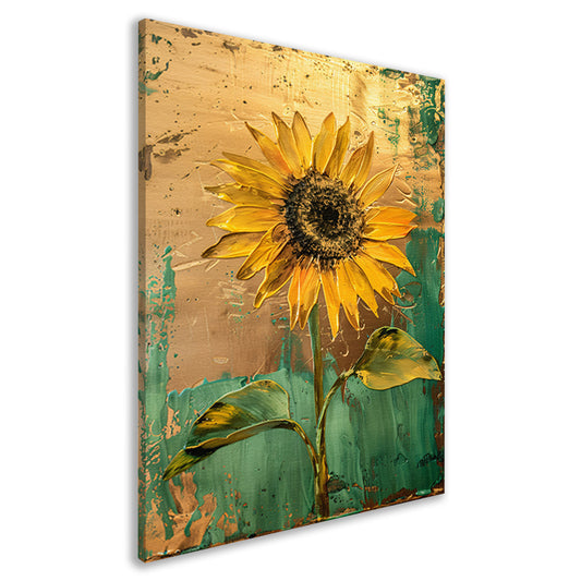 Prachtige zonnebloem in gouden en groene tinten canvas