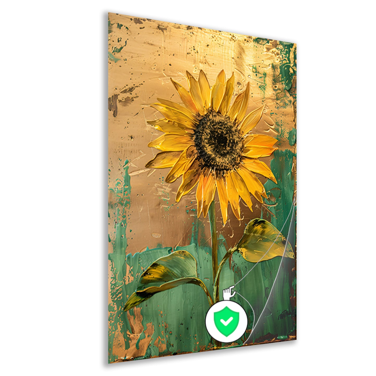 Prachtige zonnebloem in gouden en groene tinten poster