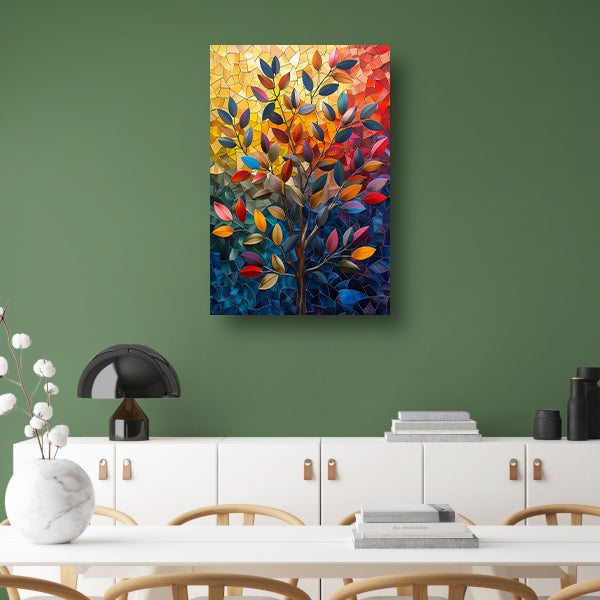 Abstract Kleurrijk Boom in Herfsttinten canvas met baklijst