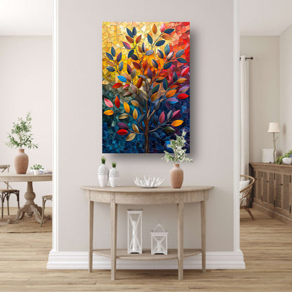 Abstract Kleurrijk Boom in Herfsttinten canvas met baklijst