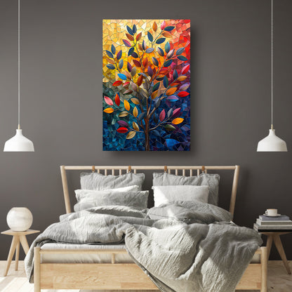 Abstract Kleurrijk Boom in Herfsttinten canvas met baklijst